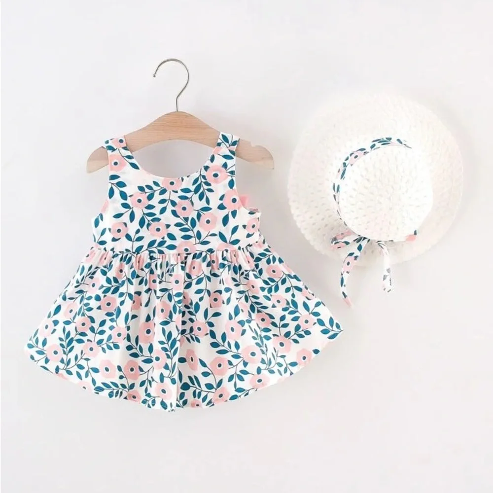 Floral Dress with Pink Bow and Hat